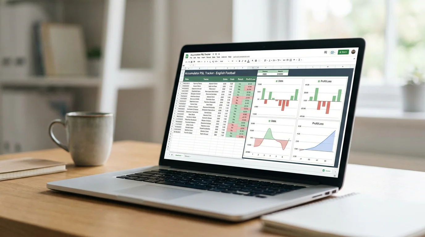 Laptop screen showing an accumulator profit-and-loss tracking spreadsheet