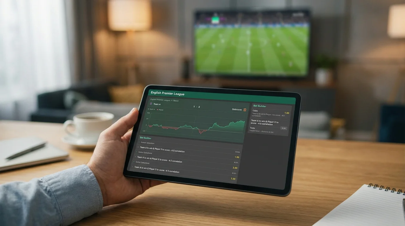 Tablet displaying how correlated legs are priced inside a bet builder market