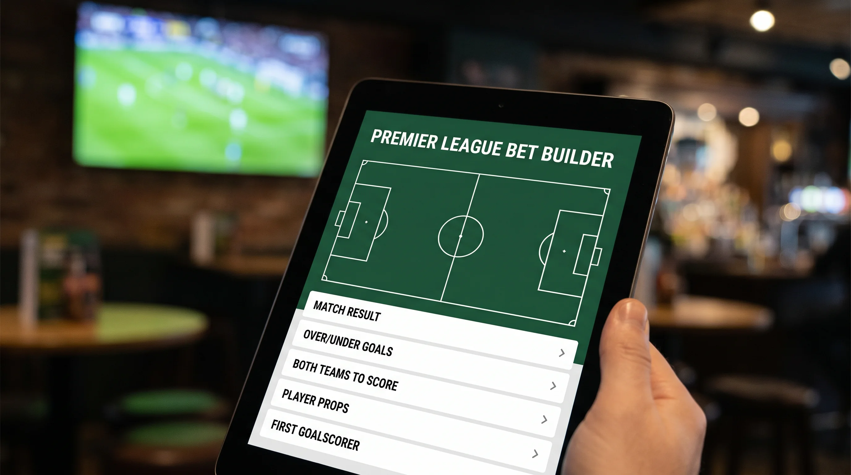 Premier League match graphic with bet builder selection options listed below