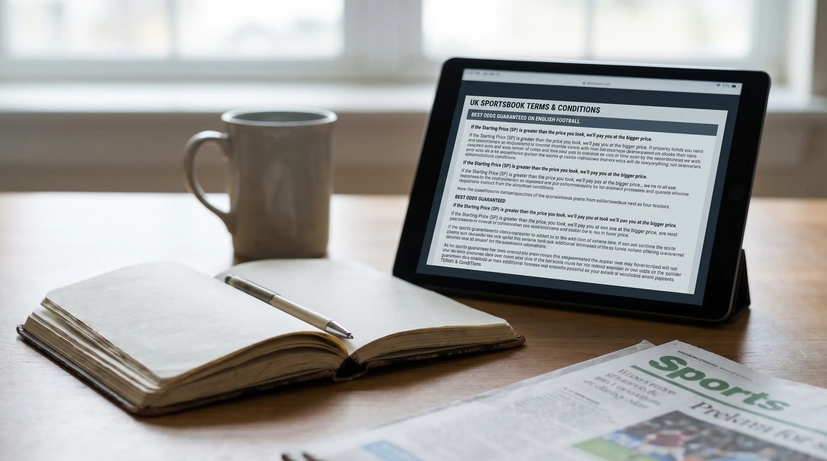 UK sportsbook terms and conditions page showing best-odds-guaranteed promise details