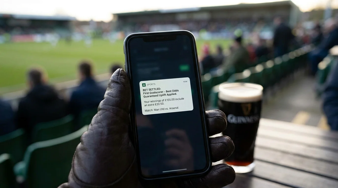 Bet settlement notification showing best odds guaranteed uplift on a goalscorer