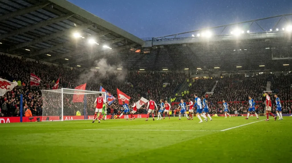 Premier League stadium with both teams attacking, illustrating both-teams-to-score market context