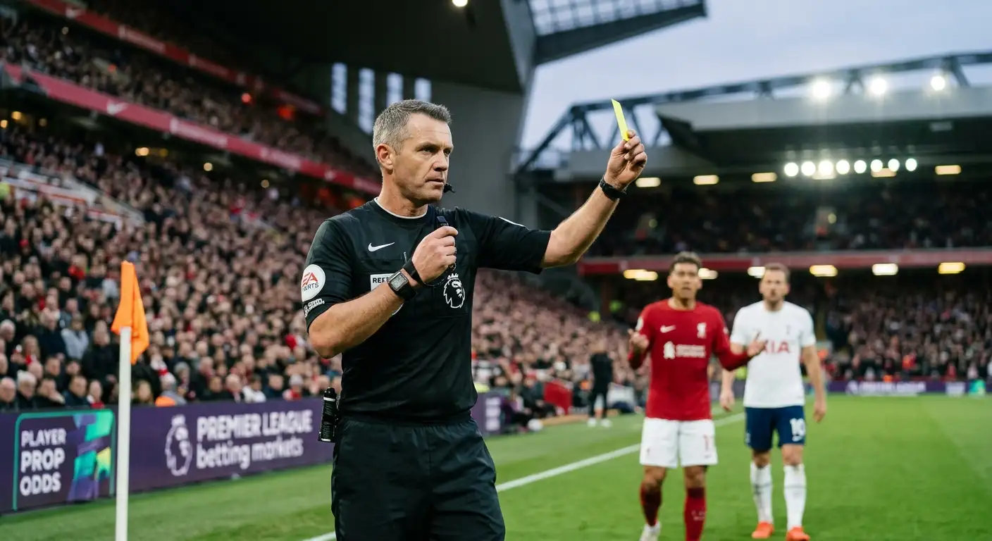 Premier League referee showing a yellow card with prop market context
