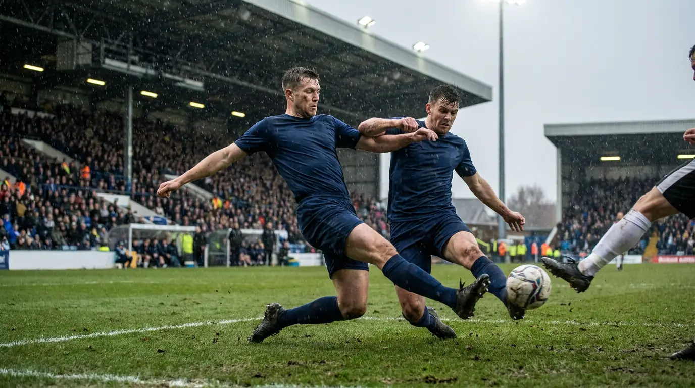 Two Championship defenders blocking a shot during a hard-fought relegation six-pointer