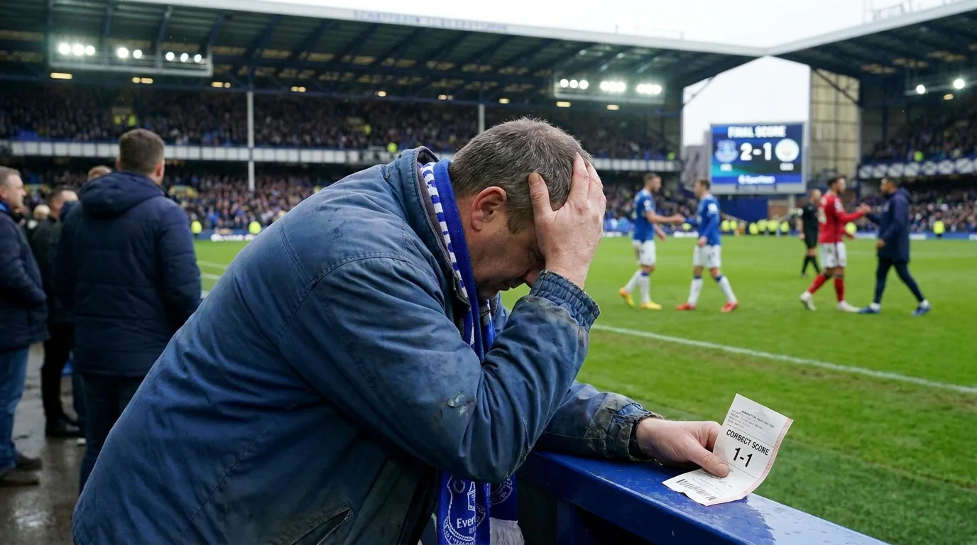 Bettor disappointed at a near-miss correct-score bet at the final whistle
