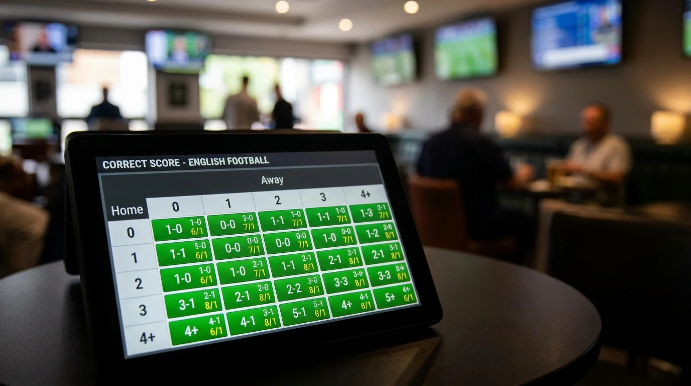 Sportsbook correct-score grid showing prices across various scorelines