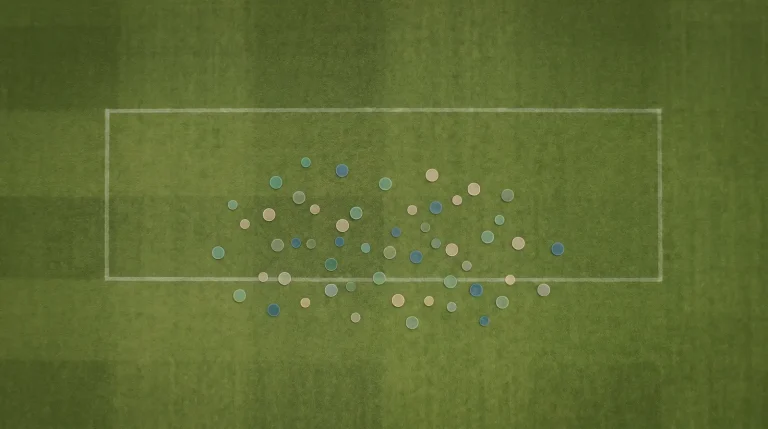 Expected goals shot map overlaid on a football pitch showing chance quality across both halves