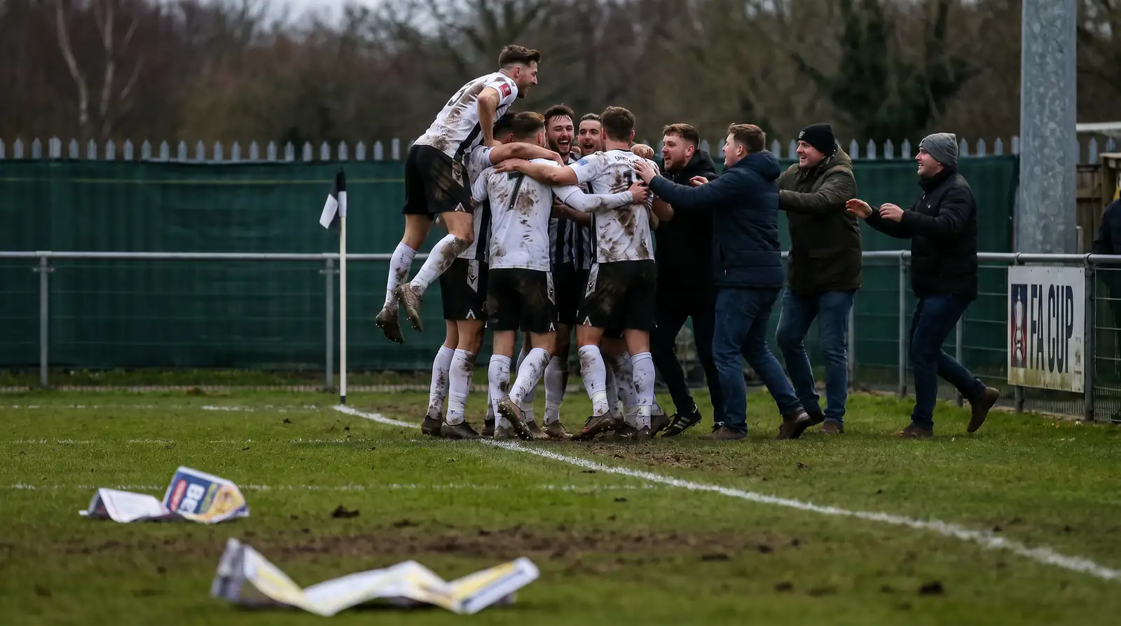 Non-league players celebrating a giant-killing victory over a higher-division club