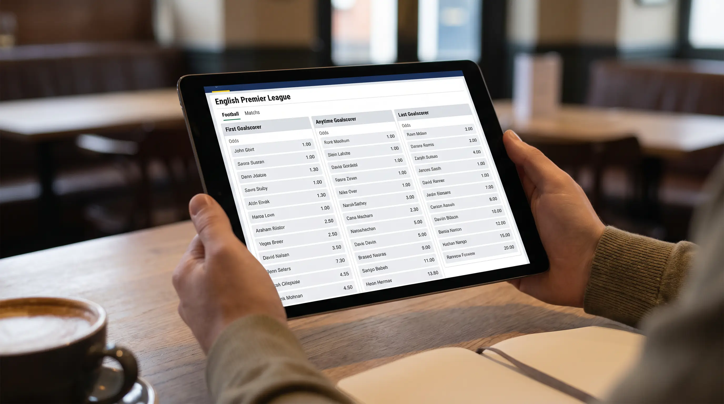 Sportsbook page showing first, anytime, and last goalscorer markets side by side