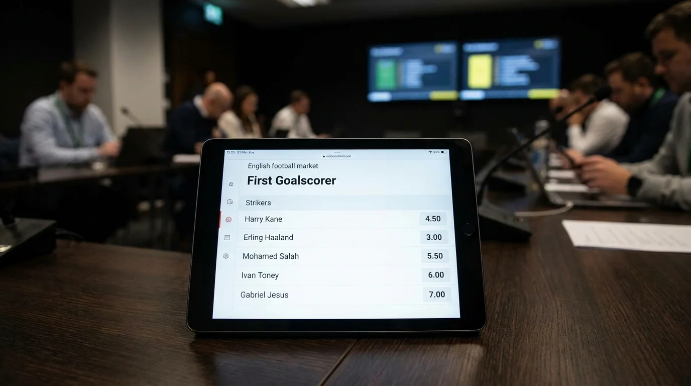 Bookmaker first goalscorer market interface with prices for several attackers
