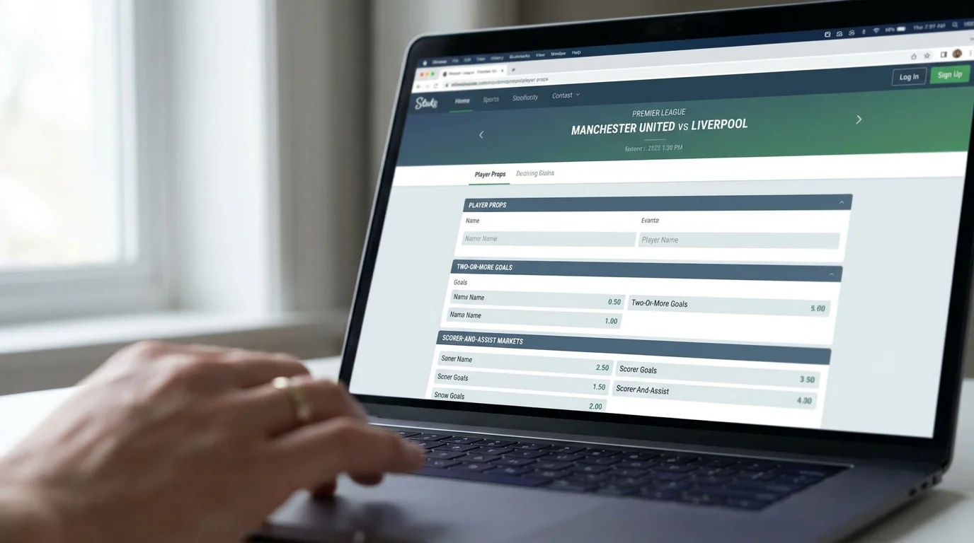 Bookmaker props page showing two-or-more goals and scorer-and-assist markets