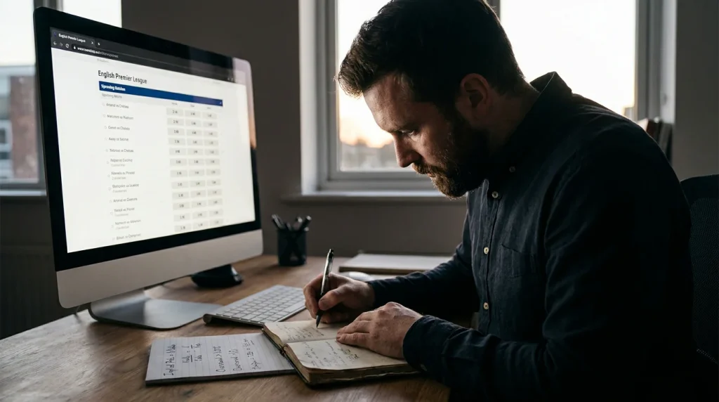 Analyst writing implied probability and overround calculations beside a sportsbook screen