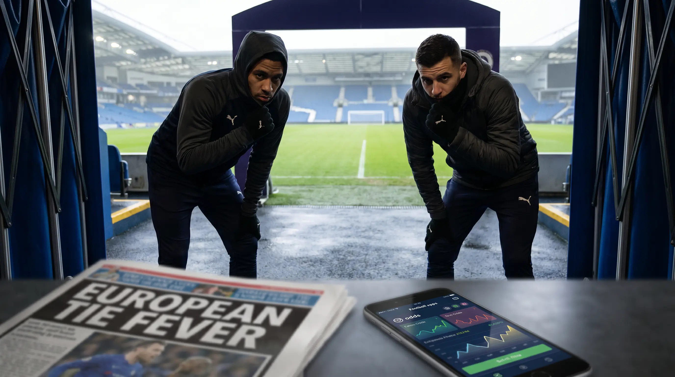 Premier League players tense before a knockout-phase European tie