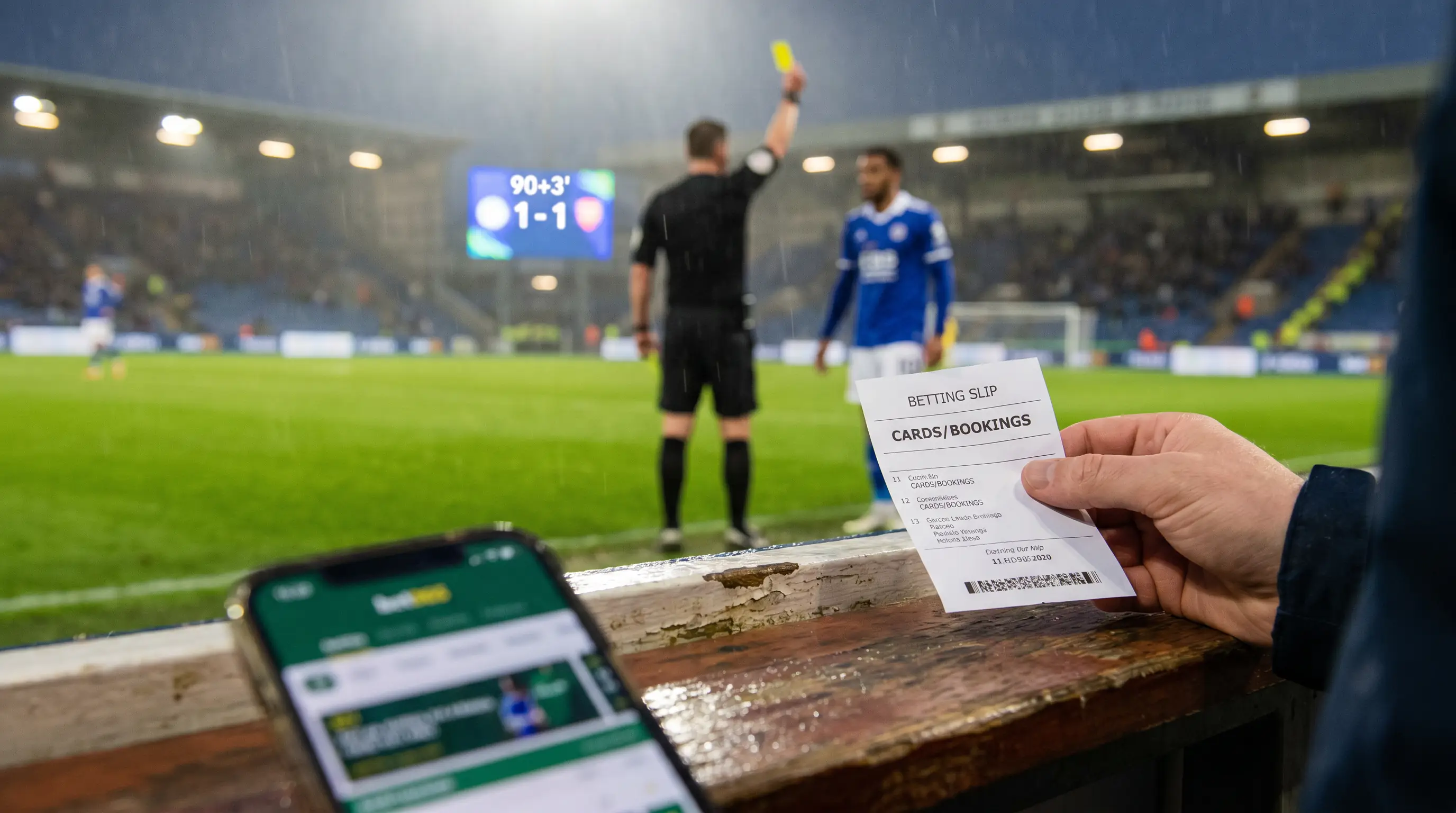 Late-game tactical foul earning a stoppage-time yellow card in a Premier League fixture