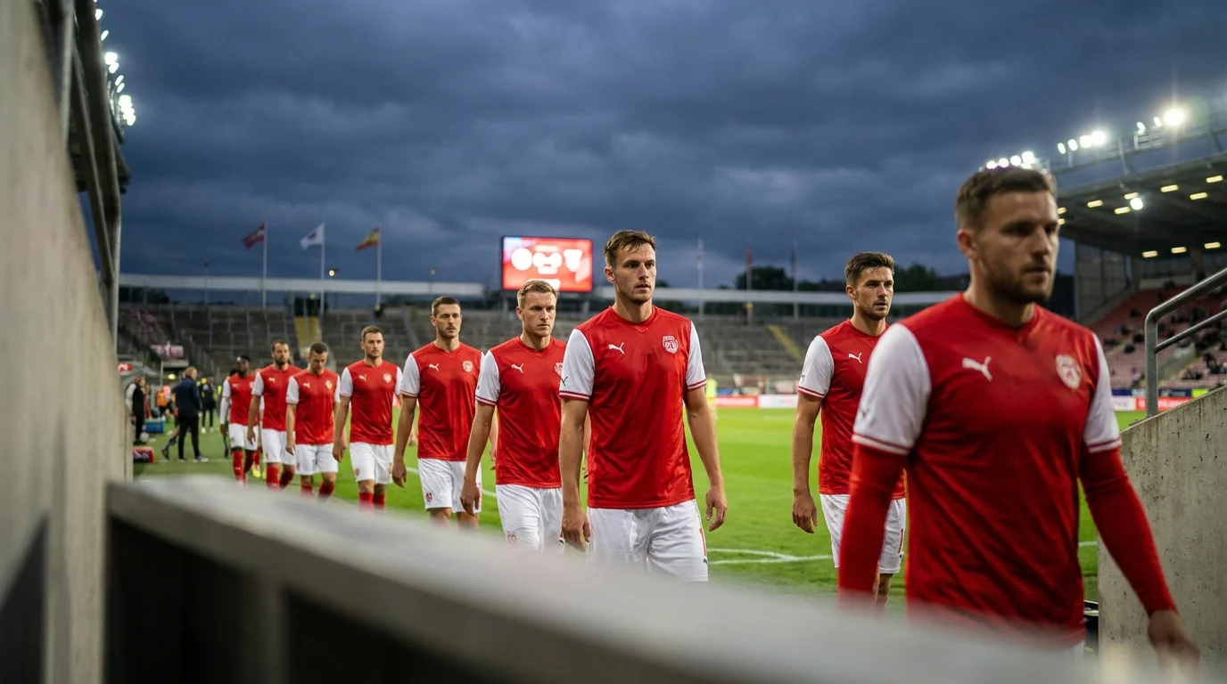 Premier League players walking out for a late-season survival fixture under floodlights