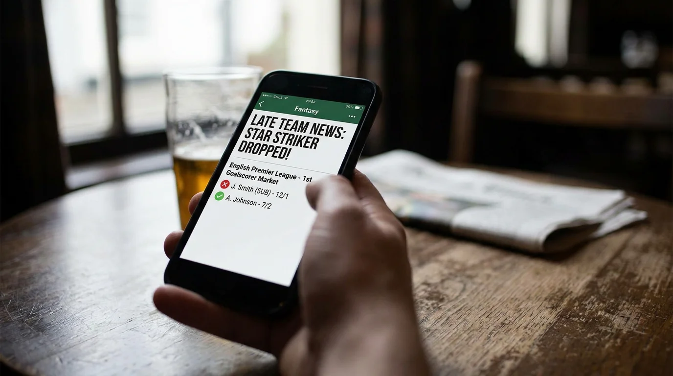 Mobile phone showing late team news with a striker dropped to the substitutes bench