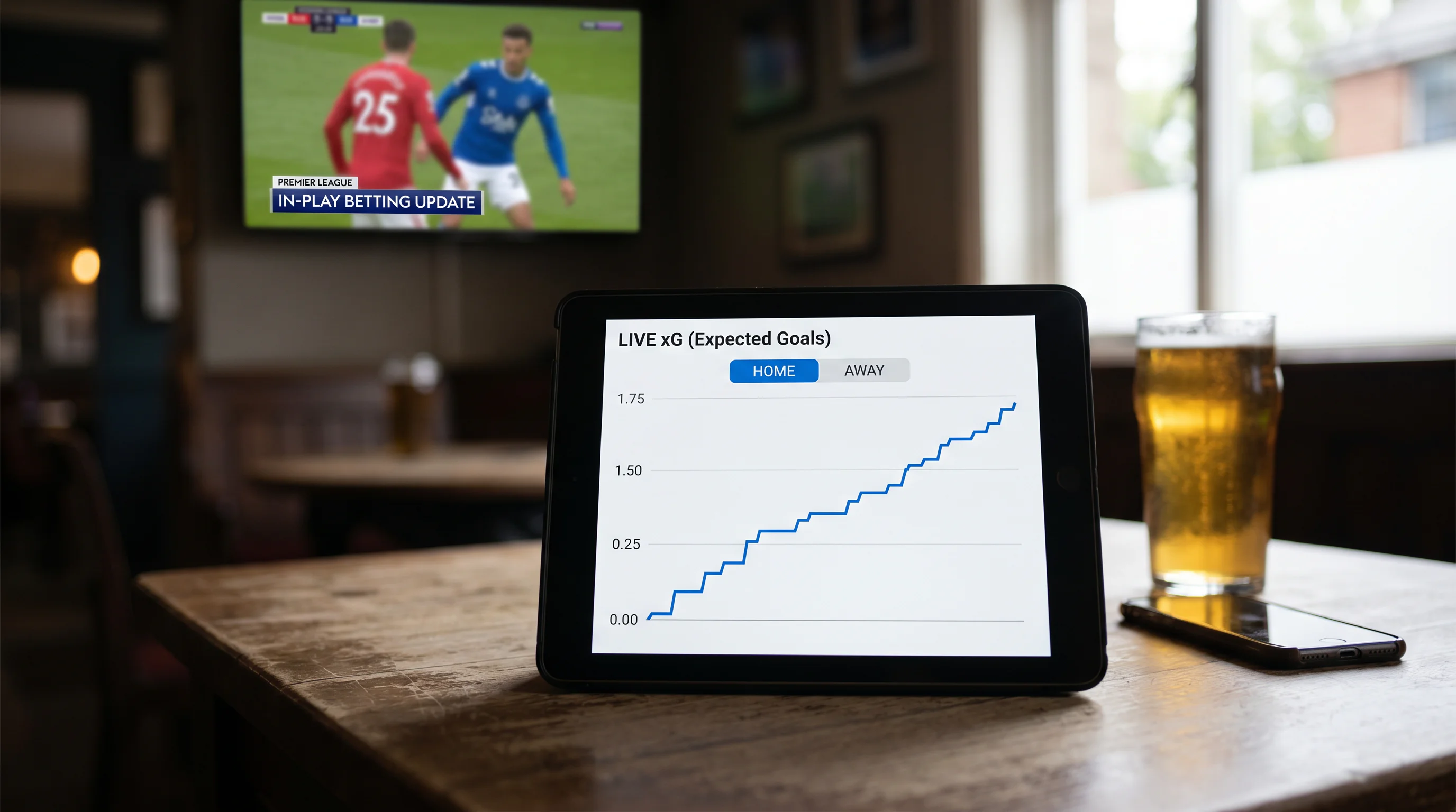 Live xG tracker graph rising during a Premier League match in progress
