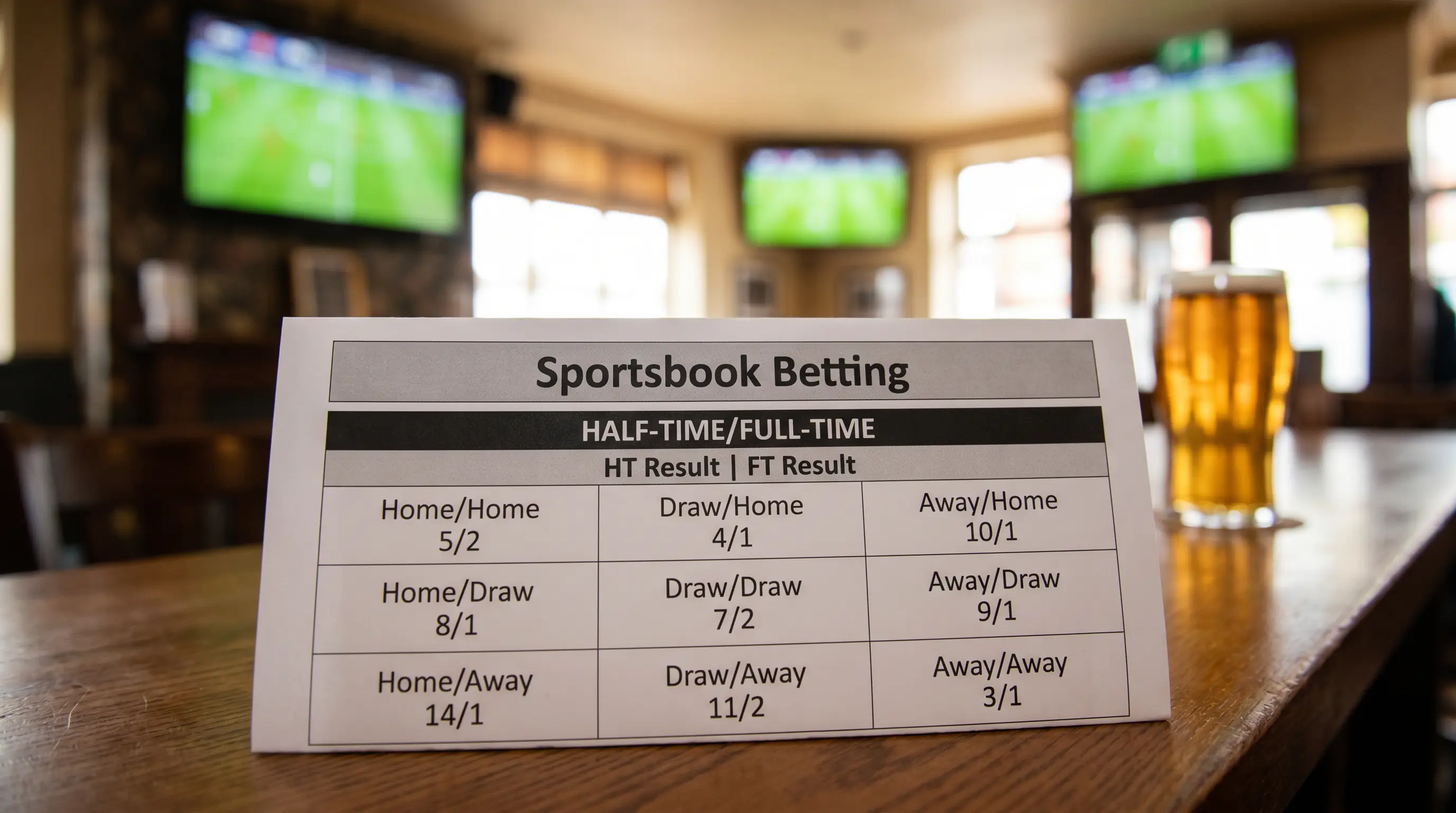 Sportsbook half-time/full-time grid showing all nine possible outcomes priced