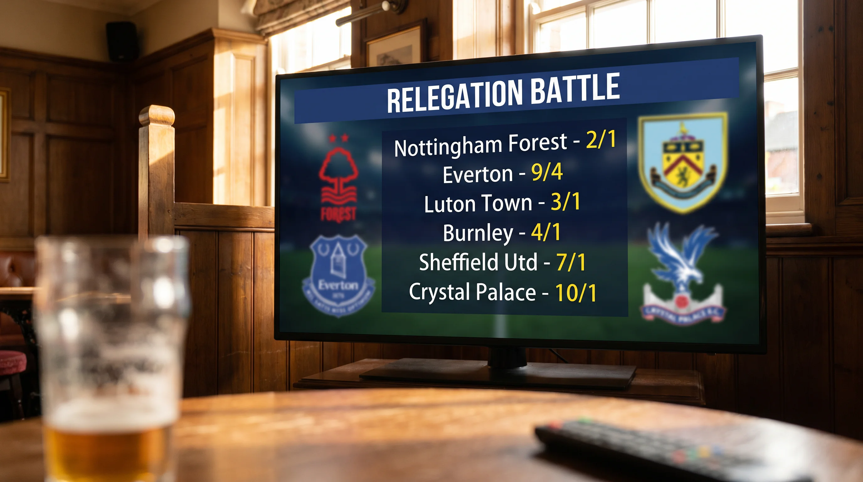 Sportsbook outright to-be-relegated market showing prices for bottom-six EPL clubs
