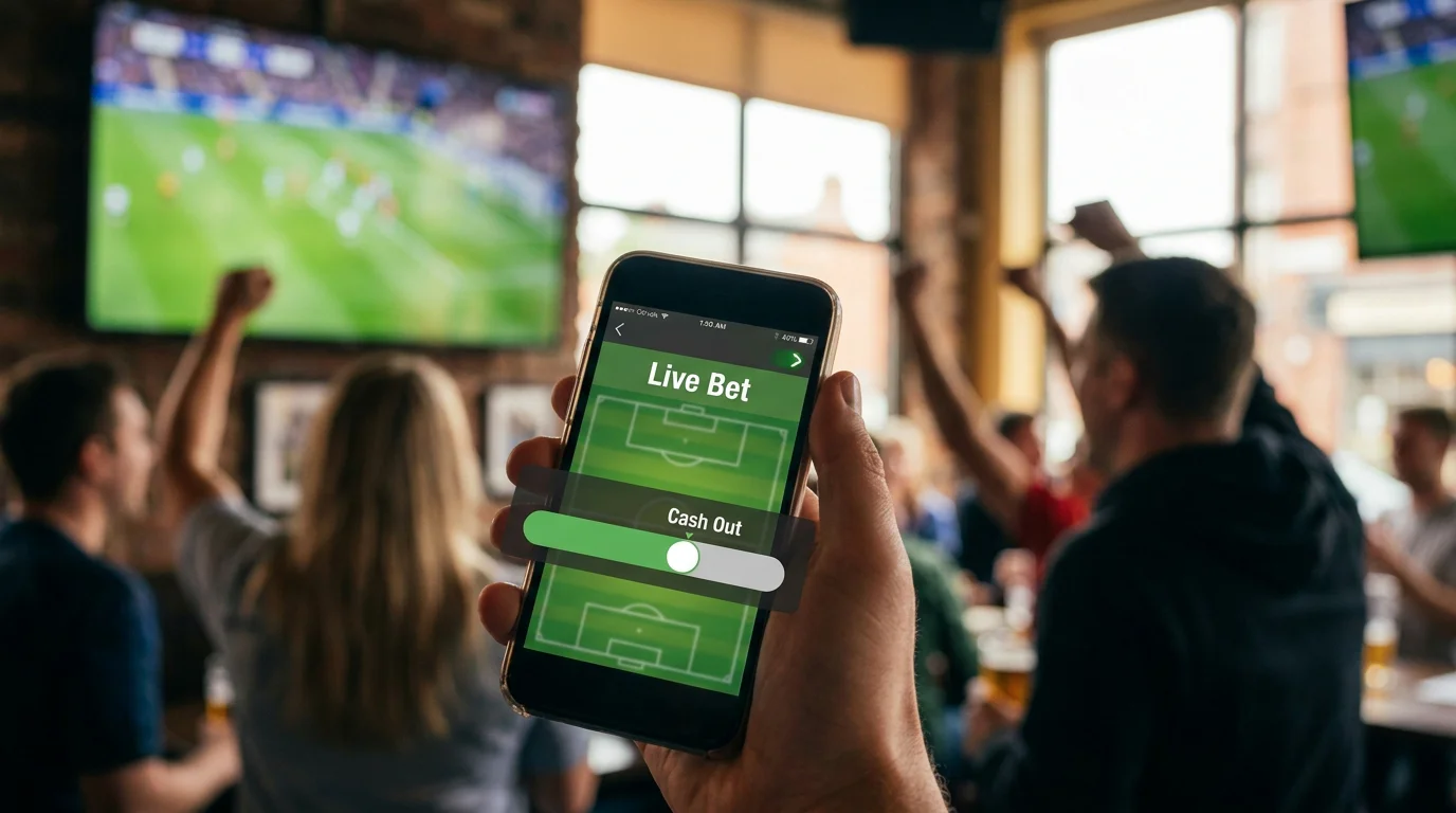 Smartphone displaying a partial cash-out slider during a live football fixture