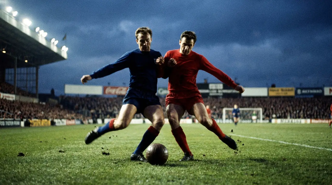 Premier League players competing for the ball during a top-flight English football match
