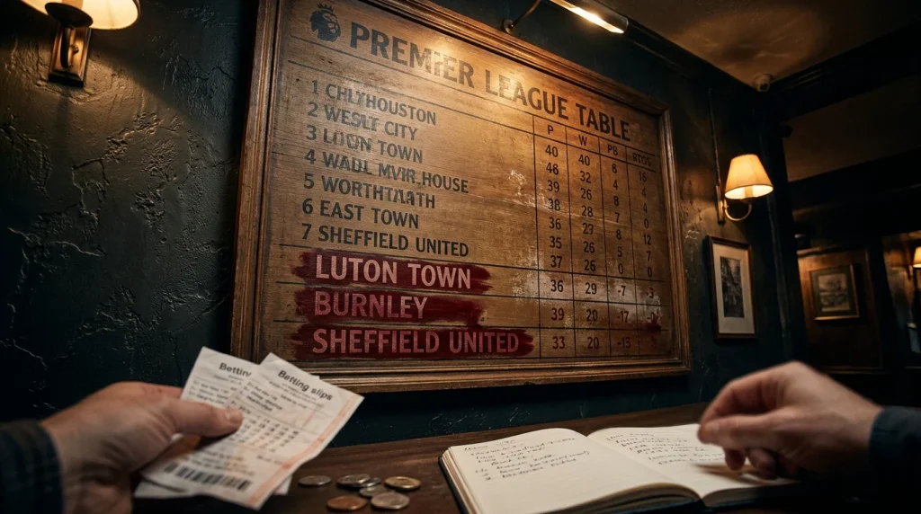 Premier League table with the bottom three relegation zone clubs highlighted in red