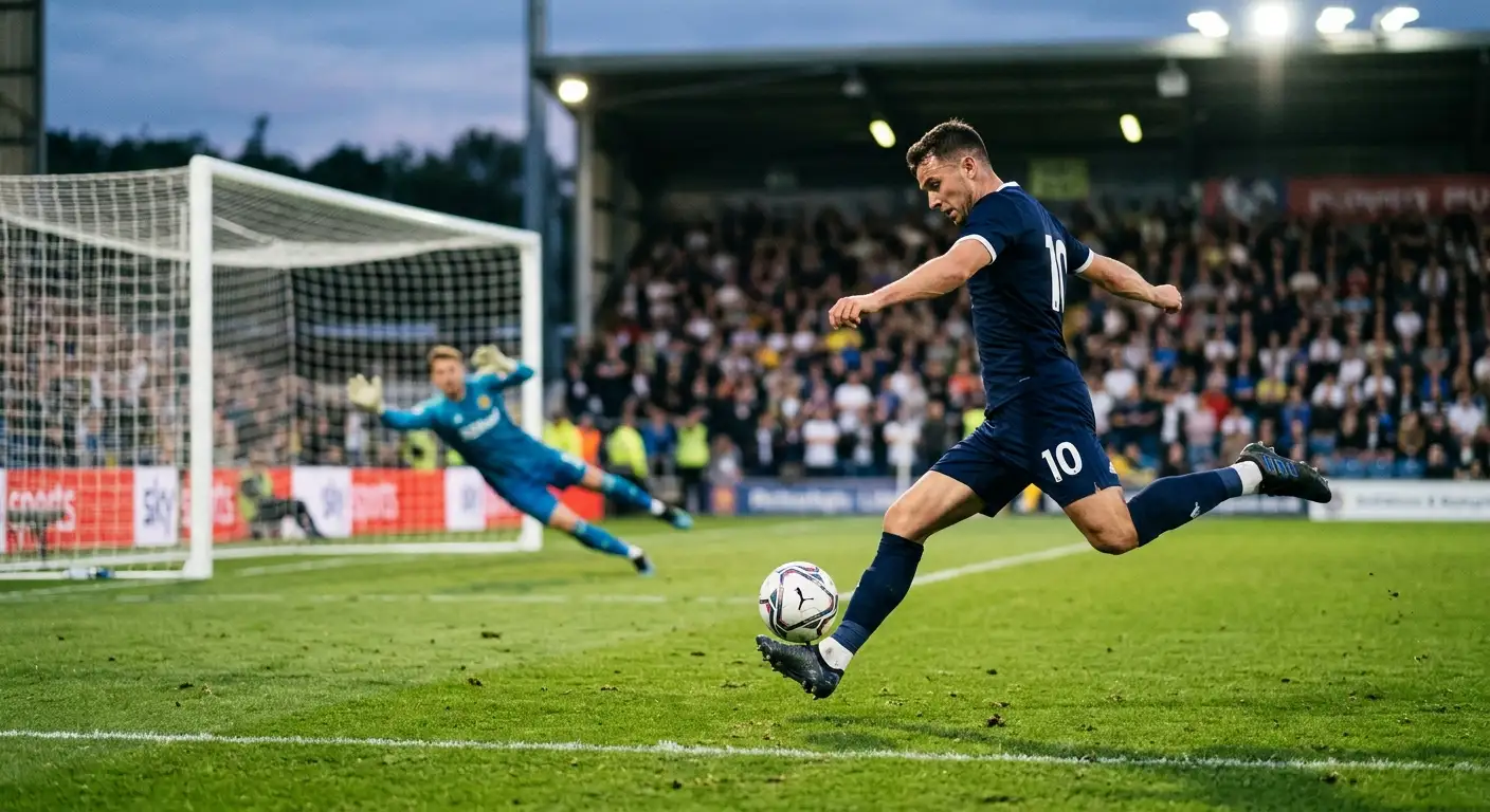 Premier League striker shooting from the edge of the penalty area in a top-flight fixture