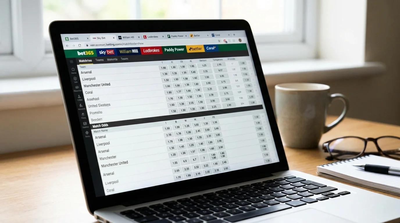 Browser with multiple UK sportsbook tabs open for efficient price shopping