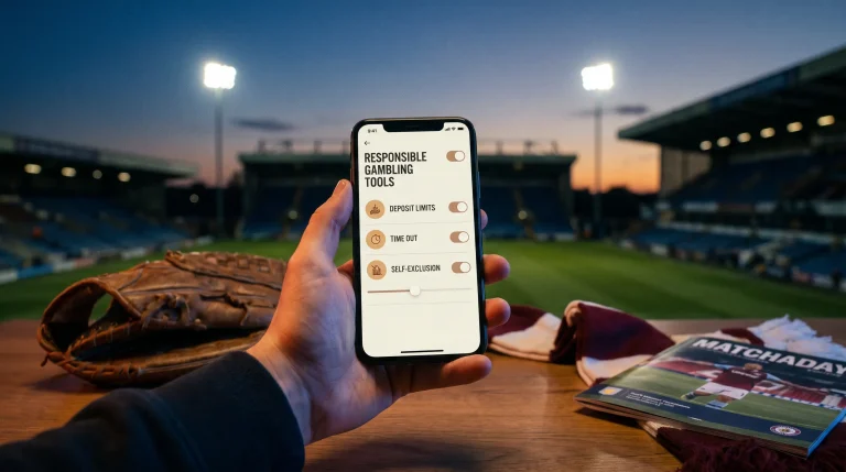 UK sportsbook responsible gambling settings screen on a mobile phone