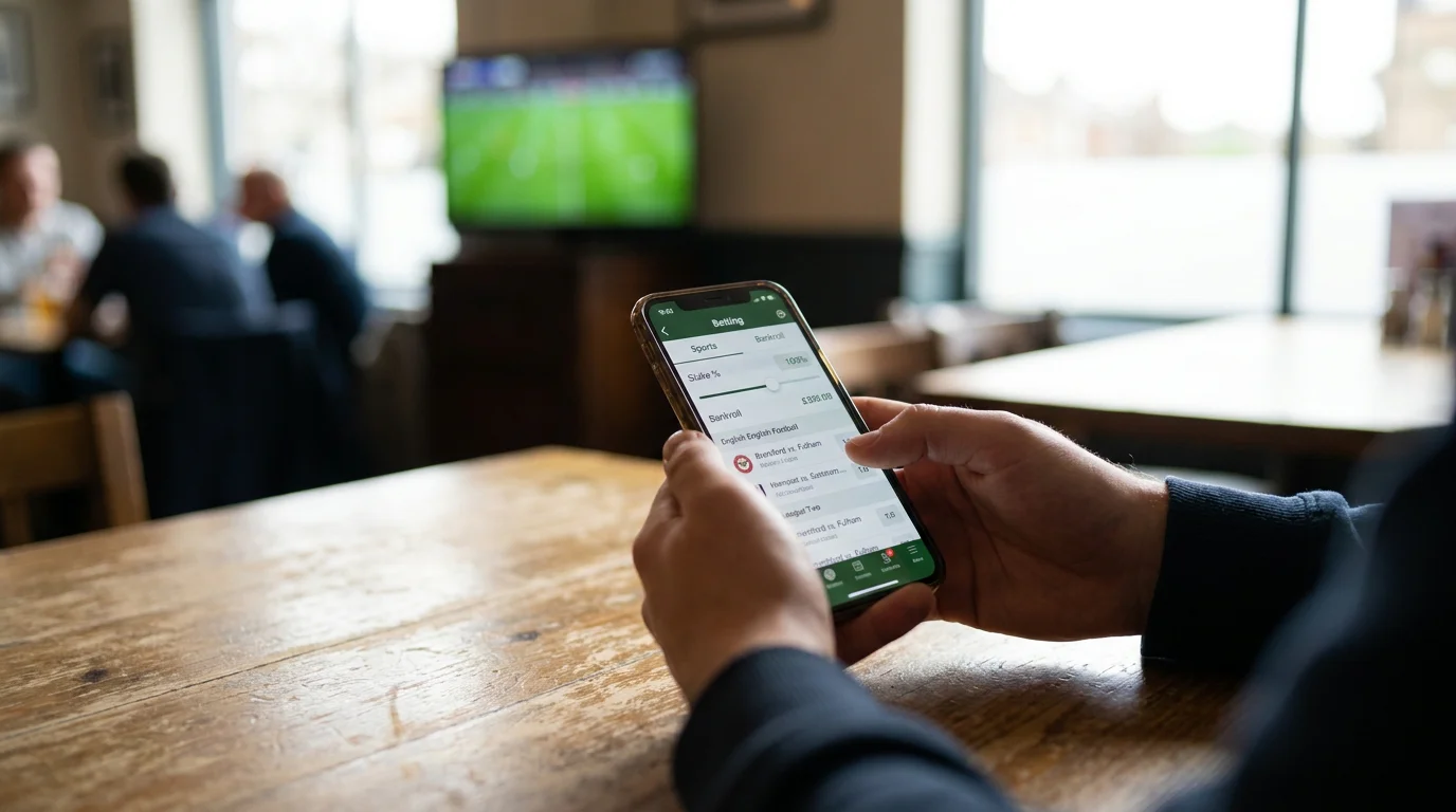 Bettor sizing a stake as a fixed percentage of bankroll on a sportsbook app