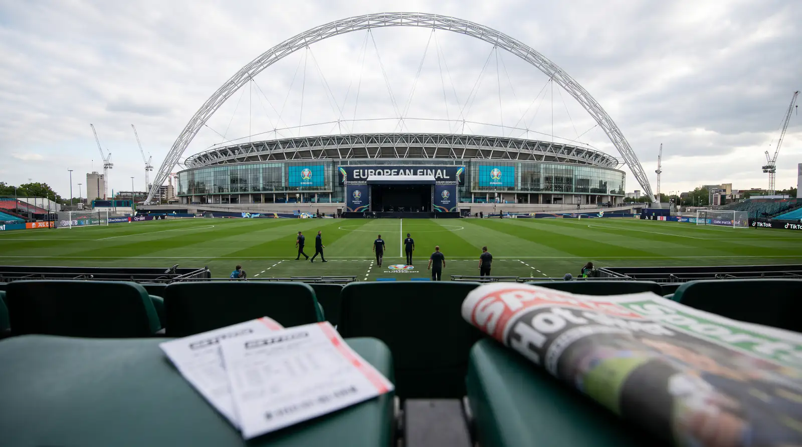Wembley Stadium prepared for a continental final at the end of a Premier League season