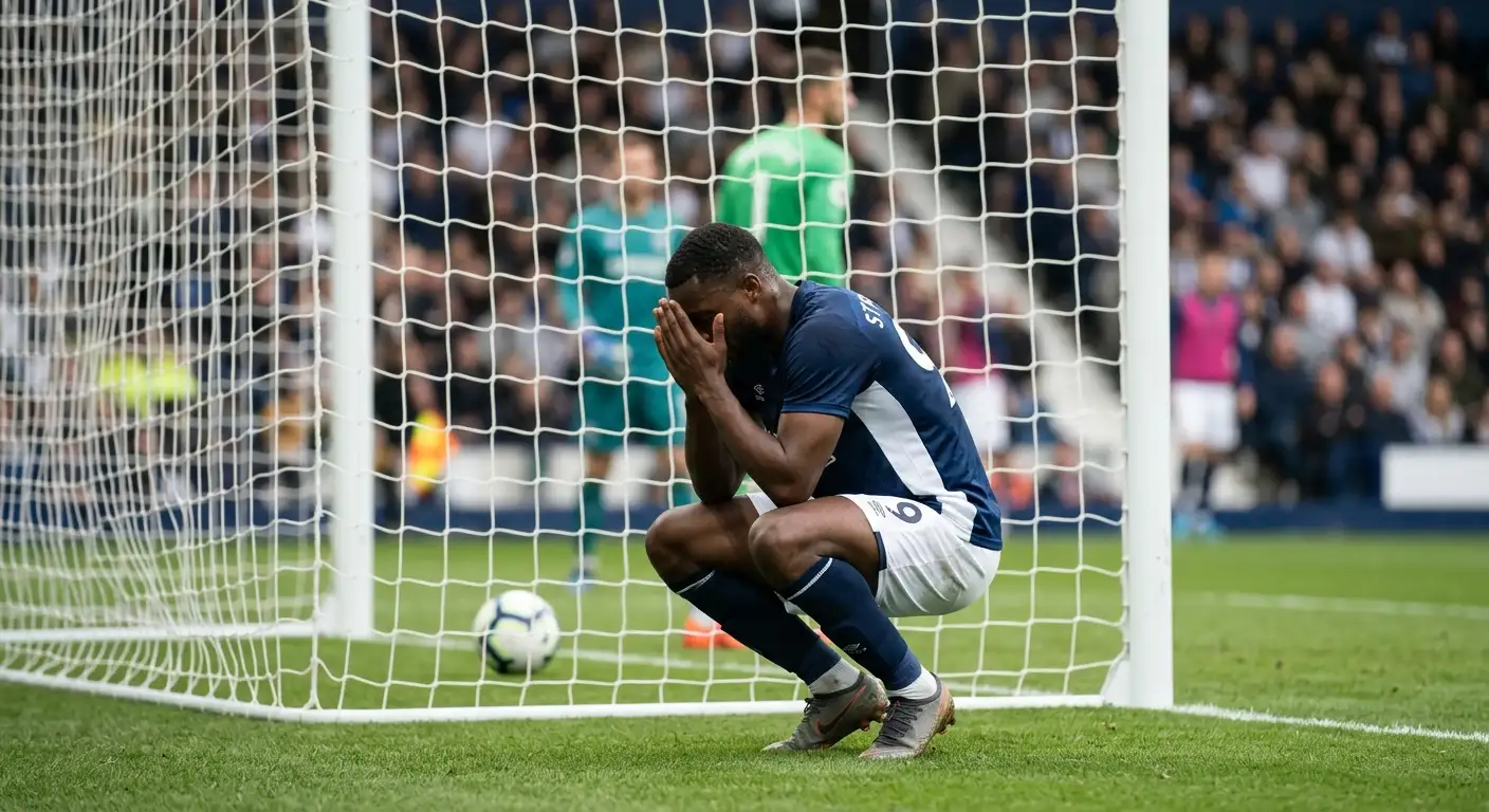Premier League striker missing a high-xG chance in front of an open goal